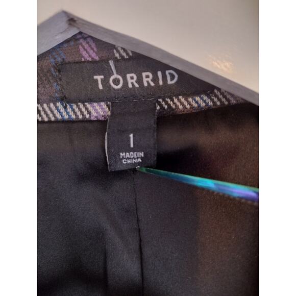 Torrid Blazer Womens 1X Purple Multi Plaid Double Knit Office Career Coat Jacket - Picture 4 of 10